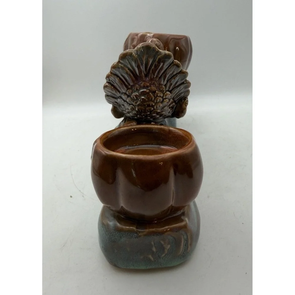 Vintage Ceramic Turkey 3 Light Candle Holder Thanksgiving Pumpkin Centerpiece
